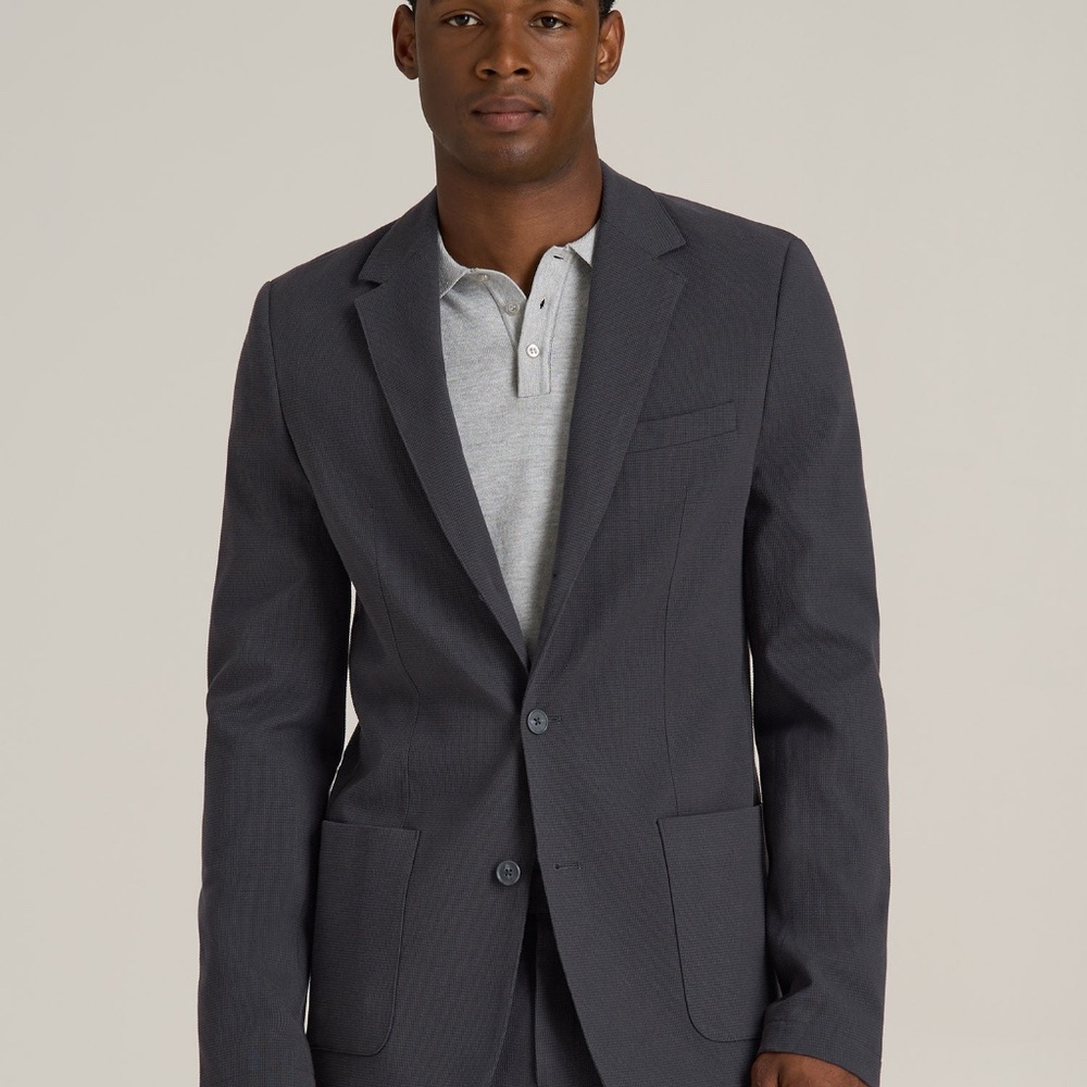 American Tall Textured Garment Washed Stretch Cotton Blazer for Tall Men in Iron